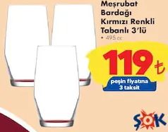 LAV MEŞRUBAT BARDAĞI KIRMIZI RENKLİ TABANLI 3'LÜ 495 CC fiyat ve kampanya bilgisi